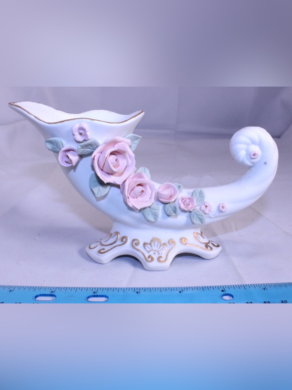 MCM Lefton China Porcelain Cornucopia Horn of Plenty Vase